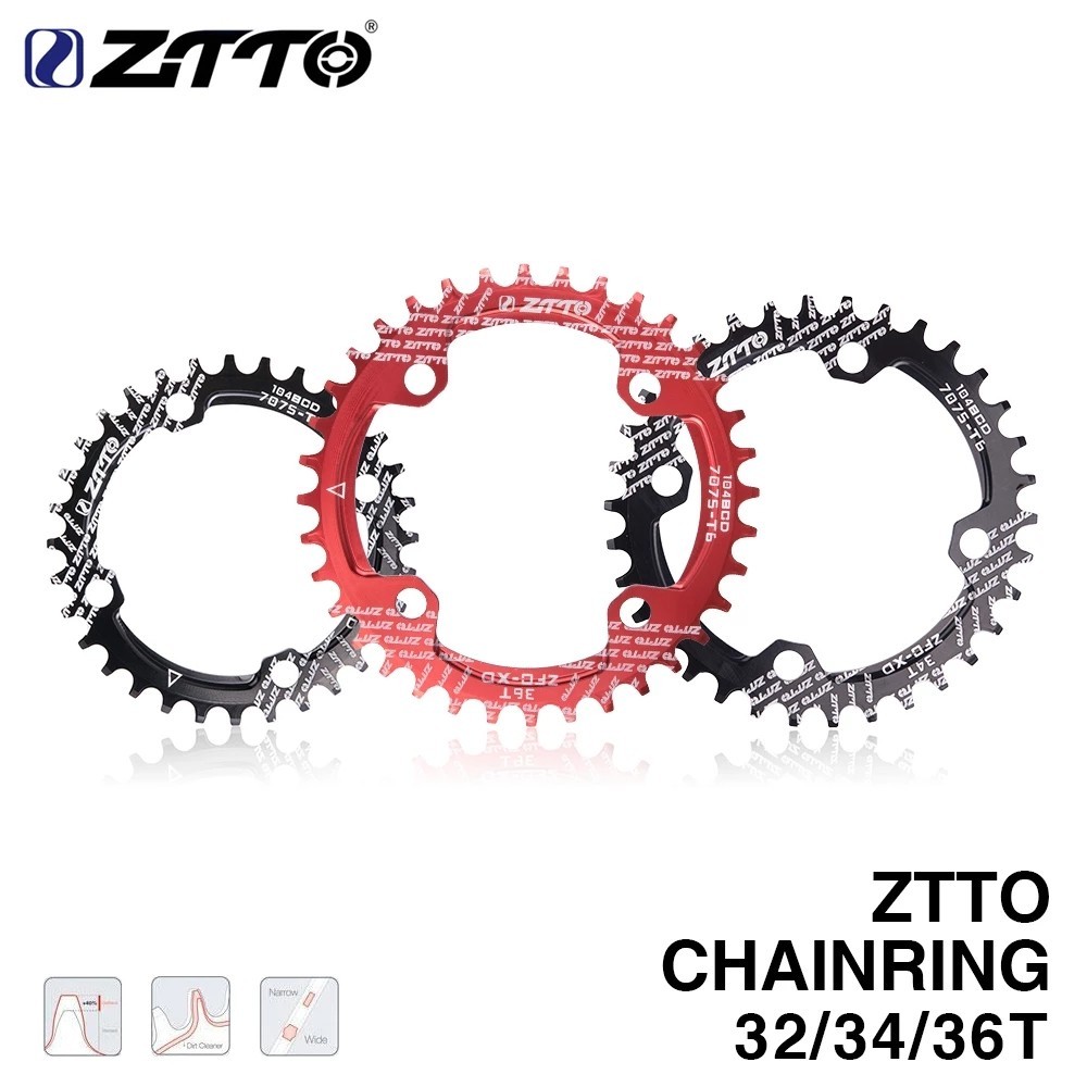 ZT Bicycle Parts MTB Bicycle Single Speed Crank 104BCD Round Narrow Wide 32T/34T/36T Chainring Bicyc