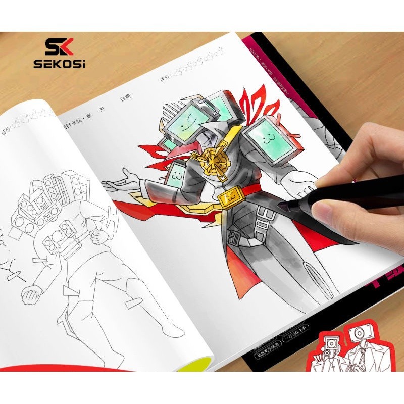 Sk Sketchbook Skibidi สมุดระบายสีหนังสือภาพวาดเด็ก Toilet Man Monitor Titan Clock Man Anime Line Draft Copybook