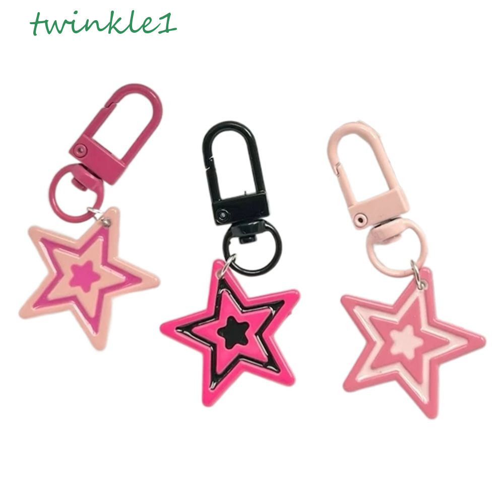 Twinkle1 Y2k Star Key Chains, Girls Punk Cool Sweet Five-Pointed Star Pendant, Y2k อุปกรณ ์ เสริม Rose Red Bag Charms ตกแต ่ ง Pink Star Keyring เครื ่ องประดับรถยนต ์
