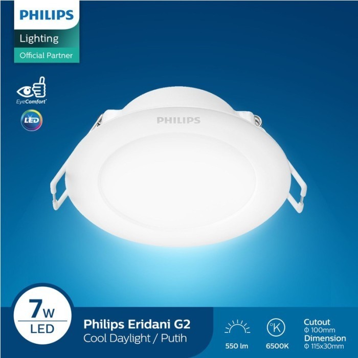 Putih Makhesa - Philips Downlight Emws 7W 100 65K LED แบบฝังสีขาว - สีเหลือง ww 3000k