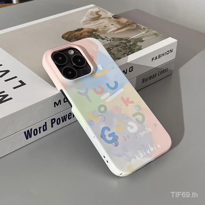 สไตล์เกาหลีทาสีตัวอักษรภาษาอังกฤษเคสโทรศัพท์ iPhone เหมาะสําหรับ iPhone xr 15 14 13 12 11 pro 11promax 13 12 15 14 promax xs xsmax 7/8plus โทรศัพท์ป้องกันกรณีเปลือกแข็งเหงื่อป้องกันรอยขีดข่วน IAWI
