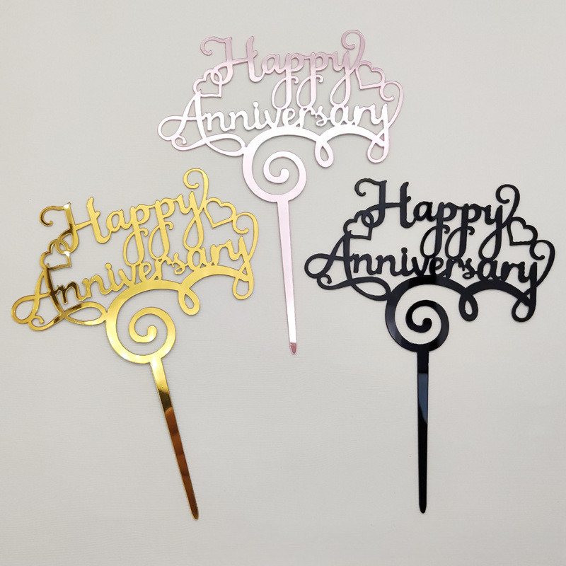 In Stock10 ชิ้น/แพ็ค Happy Anniversary อะคริลิคตกแต่งเค้ก Toppers Wedding Anniversary Letter ตกแต่ง