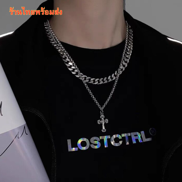 ฮิปฮอป ไม้กางเขน ไทเทเนี่ยมเหล็ก สร้อยคอ ผู้หญิง แฟชั่น เครื่องประดับ N184