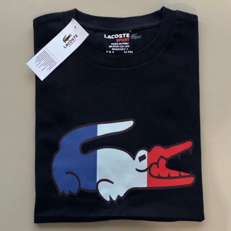 ในสต็อกด้านบน LA ฤดูใบไม้ผลิ/ฤดูร้อนใหม่แฟชั่นและสบายๆผ้าฝ้ายแท้ tricolor โลโก้จระเข้พิมพ์เสื้อยืดแขนสั้นขนาดใหญ่คอปกและแท็ก XS-3XL ทั้งชายและหญิง wo