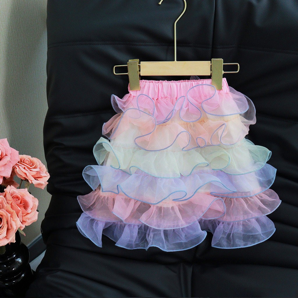 [Original ] กระโปรงเด ็ กผู ้ หญิง Organza กระโปรงชั ้ นสีรุ ้ ง 3-7 ปี