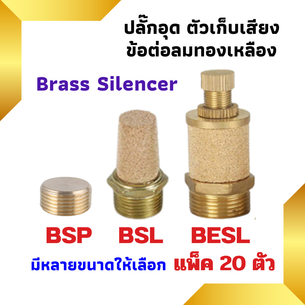 ปลั๊กอุด ตัวเก็บเสียงทองเหลือง แพ็ค 20 ตัว ลดเสียง ตัวเก็บเสียงหัวยาว Brass Silencers (BESL/BSL/BSP)