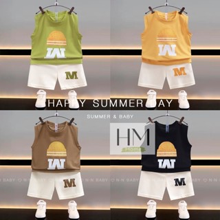 ชุดแขนกุด ชุดเด็กผู้ชาย เซท 2 ชิ้น ผ้าวาฟเฟิล สกรีนหมวก Size…