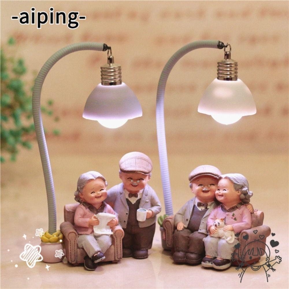 Aiping Lovers เครื่องประดับคู่, ตุ๊กตาหัตถกรรมเรซิ่น Figurines Craft Night Light, คุณยายขนาดเล็กสมัยใหม่รุ่นเครื่องประดับตารางสํานักงาน