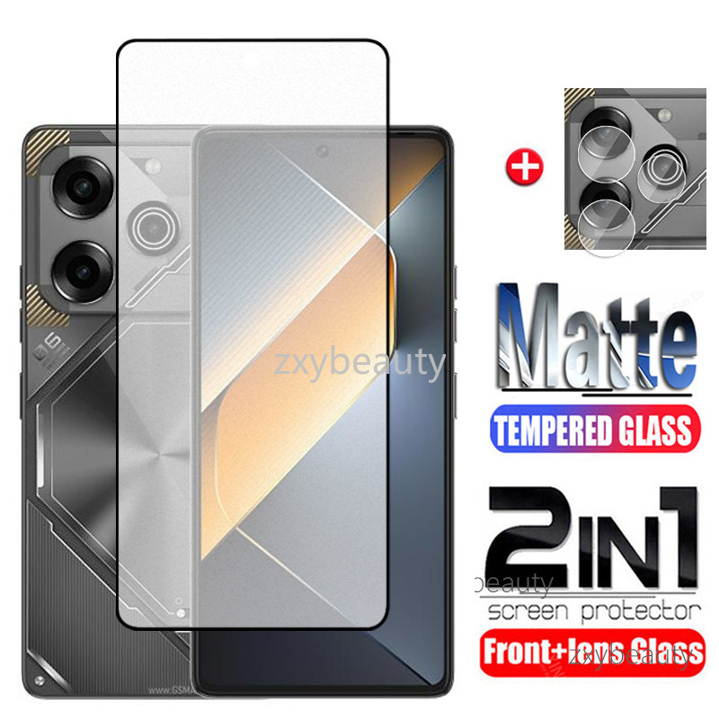 2in1 Matte Screen Protector สําหรับ Tecno Pova 6 5 Pro 5G 2024 กระจกนิรภัย Frosted Anti-ลายนิ้วมือกล