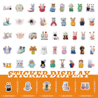 Calico Critters สติกเกอร์ 104PCS สติกเกอร์กันน้ําไวนิล Decals การ์ตูนน่ารักสําหรับหมวกกันน็อคจักรยานดินสอ