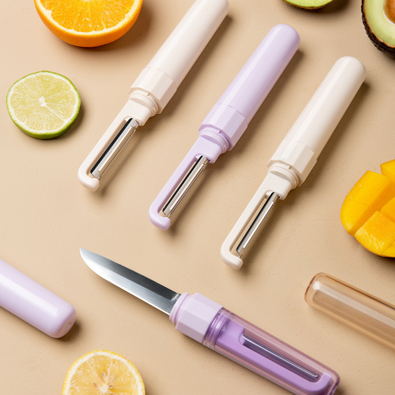 2-in-1ที่ปอกผลไม้ มีดปอกผลไม้ปลายคู่ มีดผลไม้เอนกประสงค์ สแตนเลส