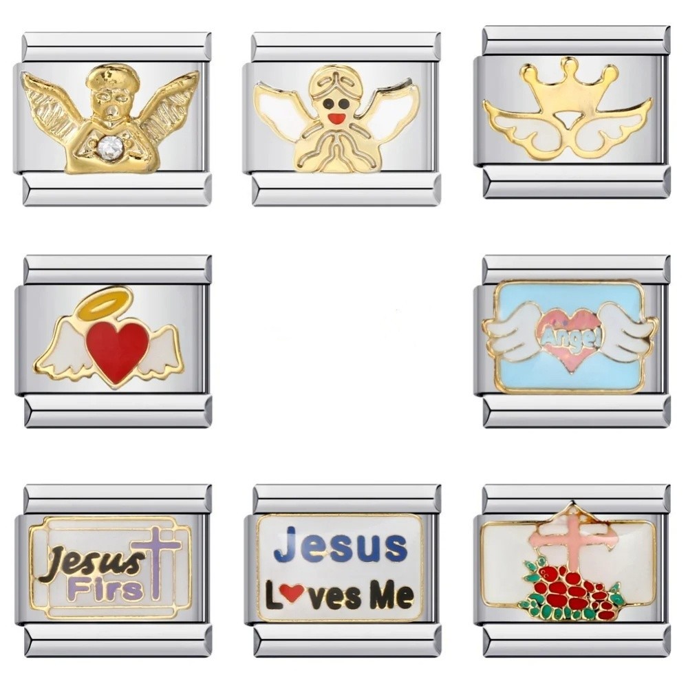 สีสันเคลือบมุมปีก Cross Jesus Charms อิตาเลี ่ ยน Links 9 มม.สร ้ อยข ้ อมือแฟชั ่ นสแตนเลส DIY ทําเครื ่ องประดับ