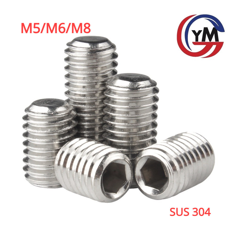 [ Ymh 1] สกรู ตัวหนอน หกเหลี่ยม ปลายตัด สแตนเลส 304 เกลียวมิล หยาบ / Hex Socket Set Screw M5/M6/M8
