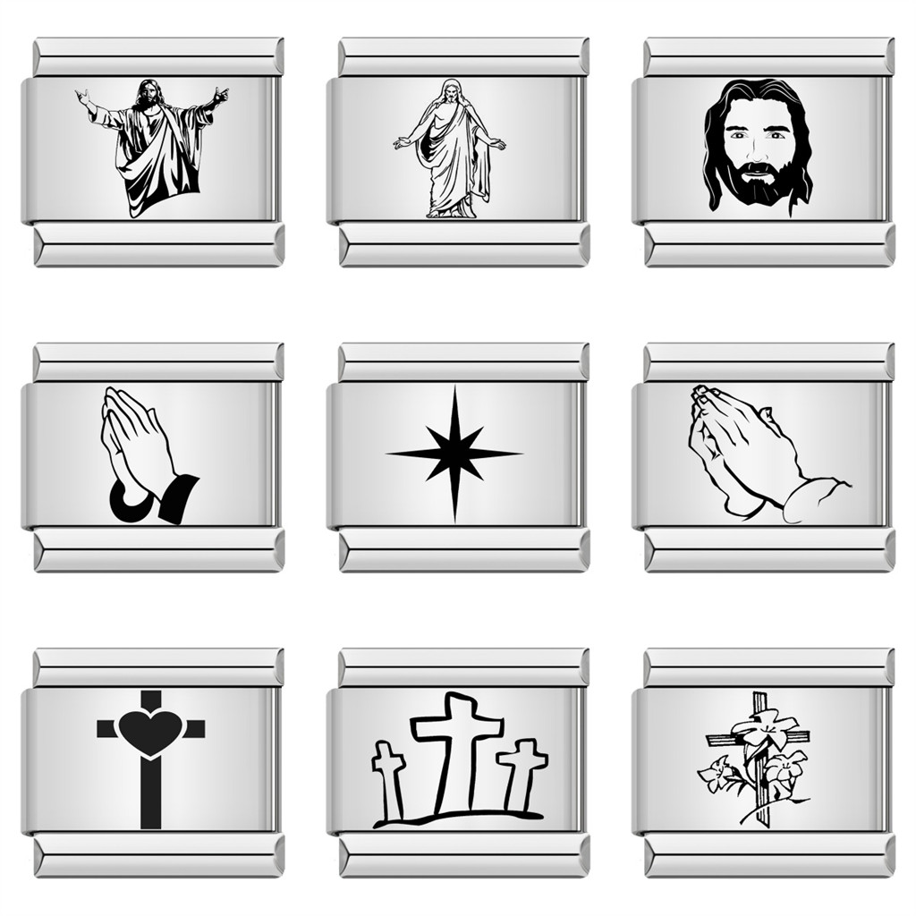 1 PC Gemosa แฟชั่นสแตนเลส Rray Cross ศาสนาพระเยซู Charm อิตาเลี่ยน Links Fit 9 มม.สร้อยข้อมือ Diy ทําเครื่องประดับ