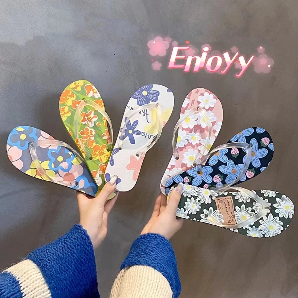 🍓EnJoy🍓 พร้อมส่ง (LT-FWR) รองเท้าแตะหูคีบ ดีเทลลายดอกไม้ เดินชายหาดใส่สบาย