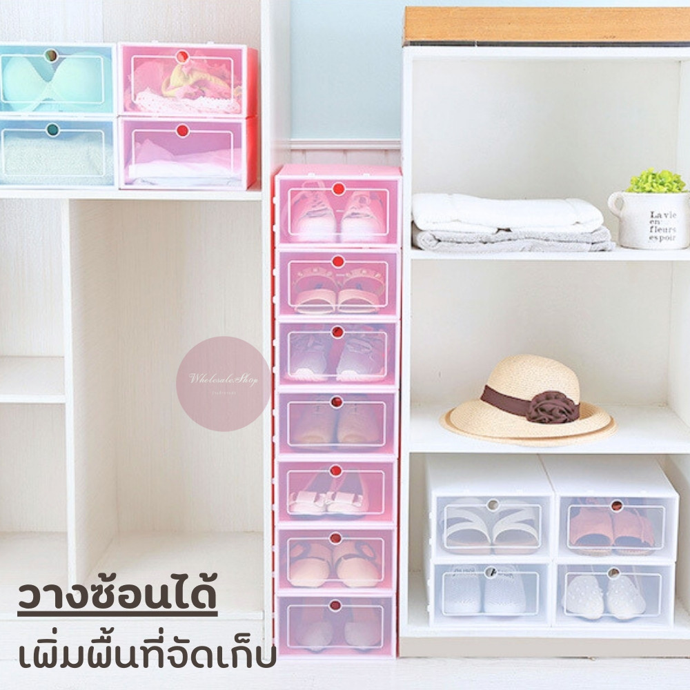 ✨ SET 10 กล่อง ✨ กล่องใส่รองเท้า กรอบสีขาว เปิดฝาด้านหน้า (ไซส์ L) กันน้ำ กันฝุ่น ต่อกันได้ เก็บของอเนกประสงค์ - รูปที่ 4