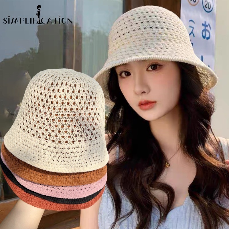 1 PC Summer Breathable Casual Bucket Hat - สําหรับสาวสไตล ์ เกาหลีหวานถักหมวกชาวประมง - แฟชั ่ น Simple Beach Sunshade Cap