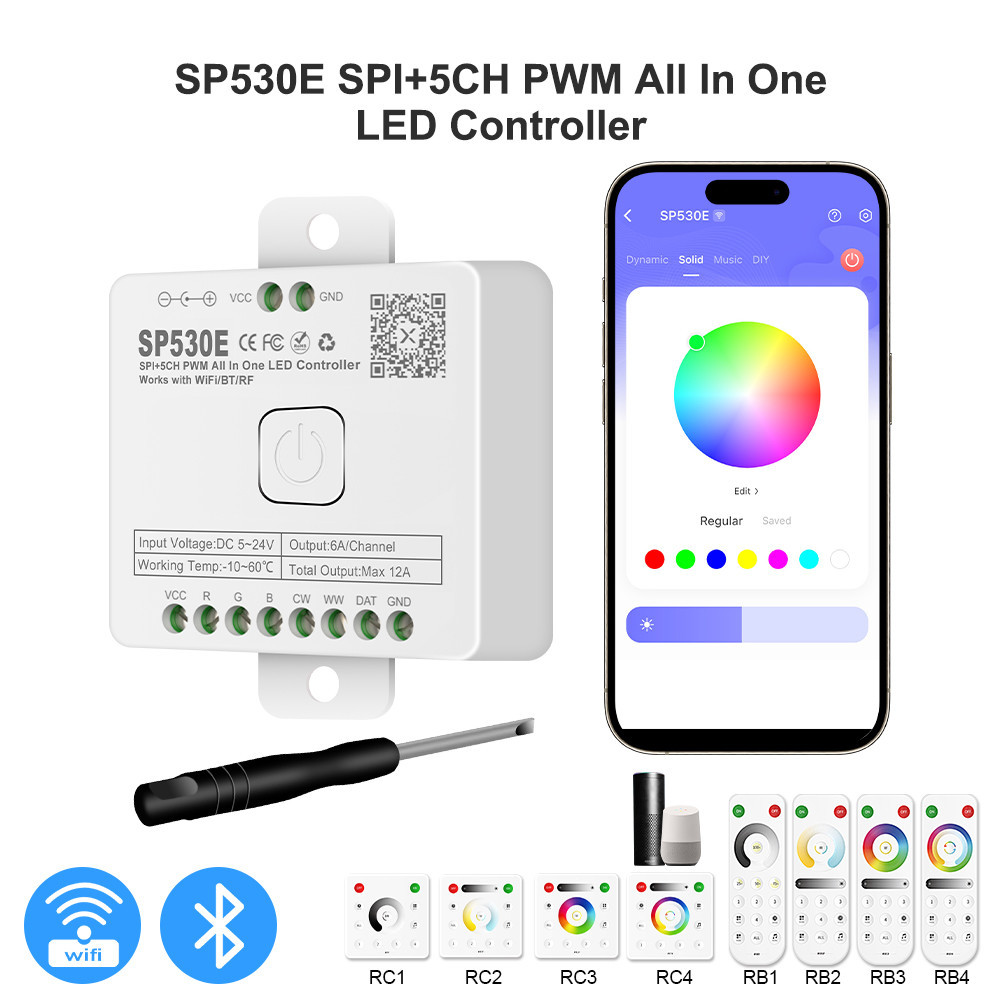 12-in-1 Wifi LED Controller SP530E PWM SPI พิกเซล Dimmer สําหรับ WS2812B WS2811 RGB RGBW LED แถบ Ale