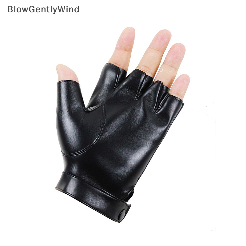 Blowgentlywind Fingerless ถุงมือผู้ชาย PU หนังมอเตอร์ Punk ถุงมือชาย Mittens สีดําครึ่งนิ้วกลางแจ้ง Mens หนังขับรถถุงมือ BGW