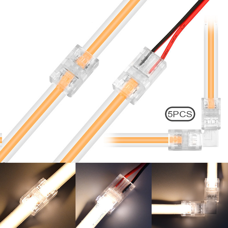 5pcs 8 มม.10 มม.2pin COB LED Strip Connector เทปไฟ L รูปร่าง LED มุมตัวเชื่อมต่อสําหรับ SMD COB 5050 2835 FCOB Strip Light Fixed Clamps คลิป COB Connector