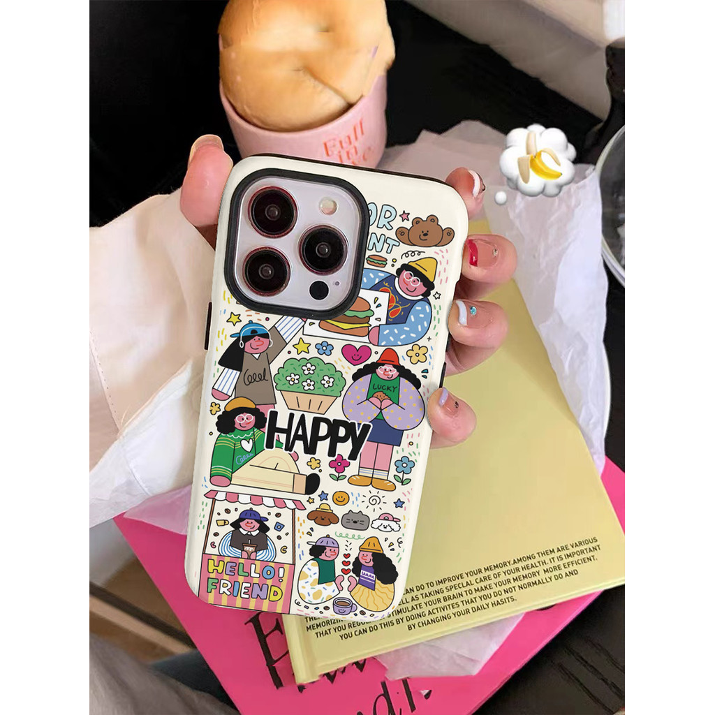 Happy Girls Phonecase สําหรับ iPhone15ProMax 14Pro 13 12 XSMAX 13mini 8PLUS 2 กระเป ๋ า tpu และ pc glossy case