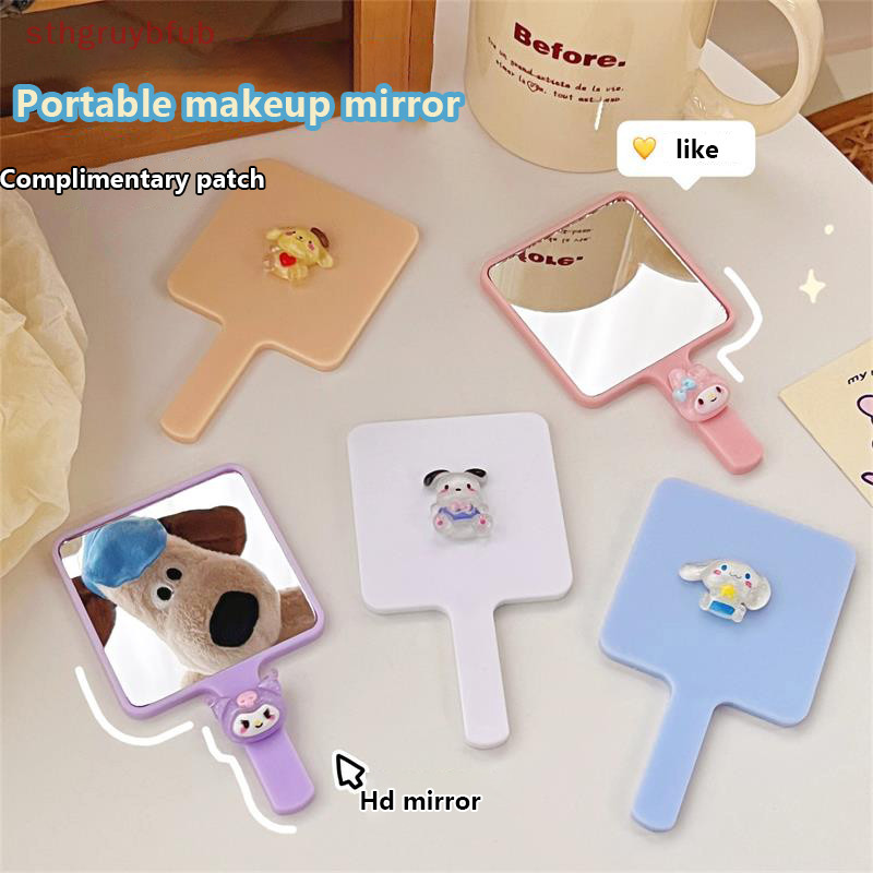 Sthb การ์ตูน Sanrio กระจกเครื่องสําอางแบบพกพาน่ารัก Kuromi My Melody Pochacco Simple Handle กระจก Girly Heart เครื่องประดับแฟชั่นของขวัญ TH