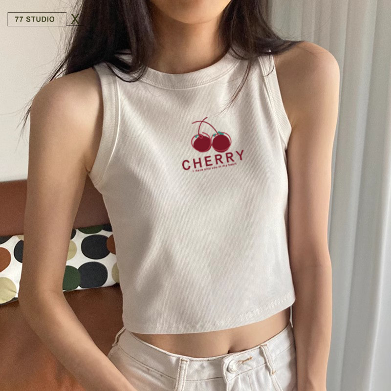 ล็อตใหม่ล่าสุด เสื้อกล้าม สุดฮิต ผ้าcotton100% ยืดหยุ่น เชอร์รี่พิมพ์ลาย ชิคๆ ทรงสลิมฟิต สวมใส่สบา