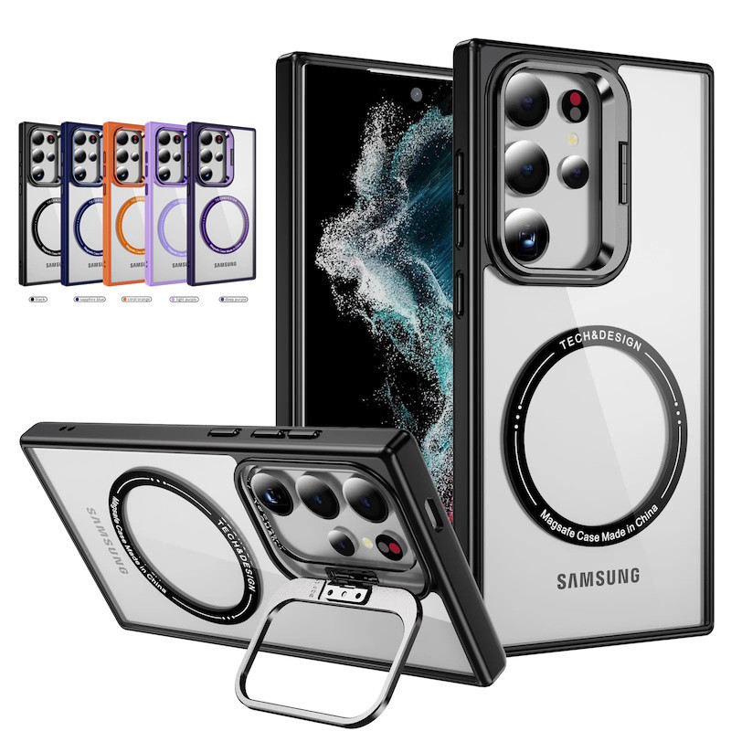 กรอบเลนส์กล้องวงเล็บโลหะกันกระแทกเคสโทรศัพท์สําหรับ Samsung Galaxy S24 Ultra Plus ไร้สายแม่เหล็ก TPU ฝาหลังพลาสติก