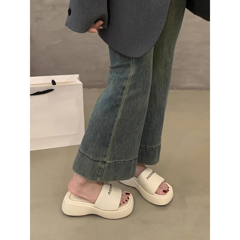 Super Hot Fashion Korean Version Flip-Flops 2024 New miu Flip-Flops~Summer Outer Wear Beach Sandals 