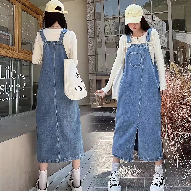 Suysuy พร้อมส่ง เอี๊ยมยีนส์ กระโปรง ผ่าหน้า แต่งกระเป๋าหน้า กระเป๋าข้าง ใช้งานได้จริง สายปรับได้ สไตล์เกาหลี