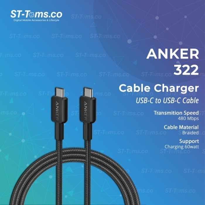 Anker 322 สายชาร์จ USB-C to USB-C สายถัก 10ft- A81F7