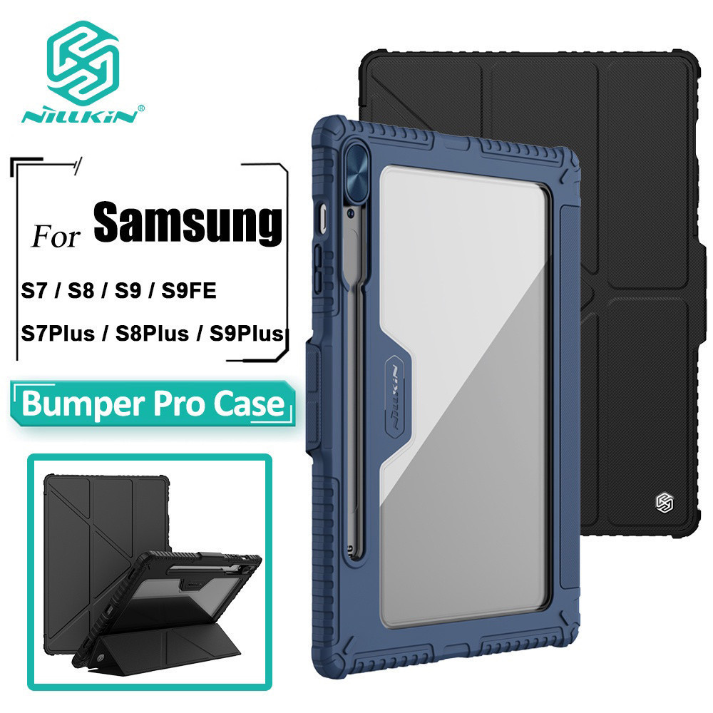 พับจีบ Y NILLKIN งานแท้ หนัง PU กันกระแทกกล้อง แบบสไลด์ได้ สําหรับ Samsung Tab S7 S8 S9 S7FE S9FE PLUS FE ใส่ปากกา