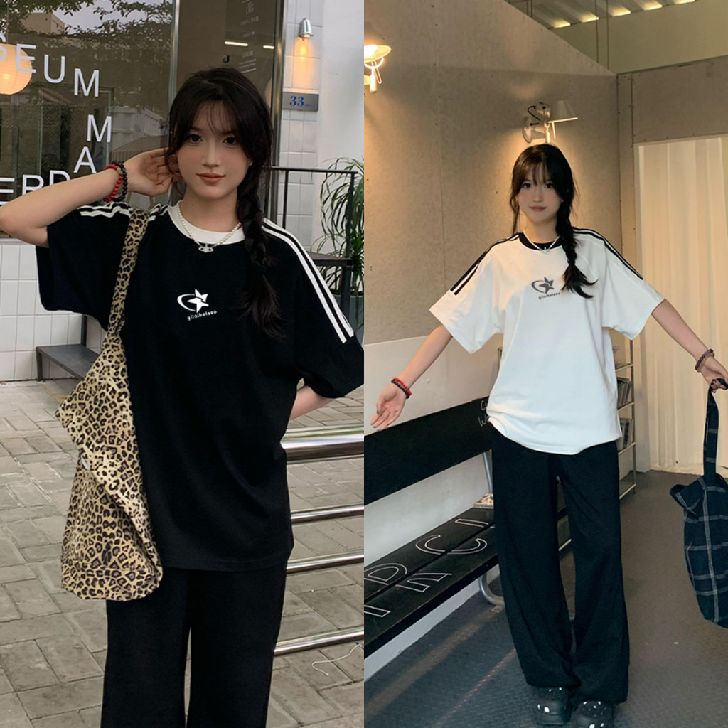 Bella Shop Oversized สไตล์อเมริกันเรโทรสตรีท เสื้อยืดผู้หญิง