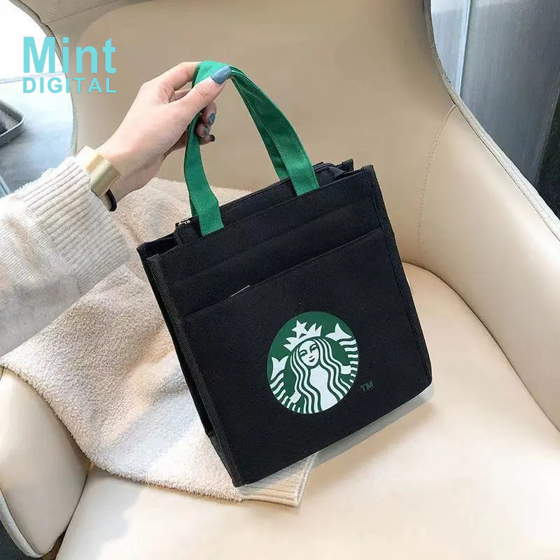 สตาร์บัคส์กระเป๋าที่มีซิปถุงสิริกระเป๋าถือถุงอาหารกลางวันแบบพกพากระเป๋าแม่นักเรียนกวดวิชา