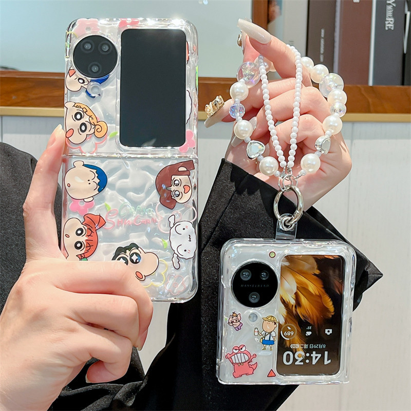 เคสโทรศัพท์แบบพับได้สําหรับ Oppo Find N2 N3 Flip พับโปร่งใส Crayon Xiaoxin สร้อยข้อมือเคสโทรศัพท์ TPU แบบแข็ง
