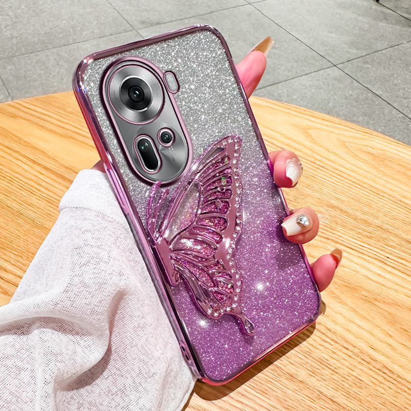 Glitter Rhinestones Quicksand ผีเสื้อนุ่มสําหรับ OPPO Reno 11 11F 10 Pro Plus 5G 8t 8z 8 7 7z 6 6z 5 5F 4 4F 2F