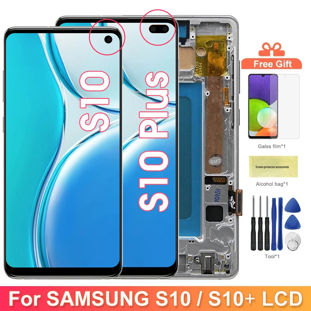 Tft S10+ เปลี่ยนหน้าจอ,สําหรับ Samsung Galaxy S10 Plus G975F จอแสดงผล Lcd หน้าจอสัมผัสดิจิตอลพร้อมกร