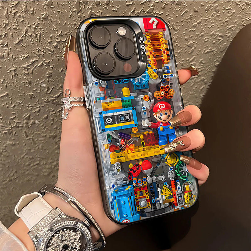 บล็อกตัวต่อ Mario เหมาะสําหรับ Apple 12 เคสโทรศัพท์ 13Promax การ์ตูน iPhone15/14Plus อินเทรนด์ 11/x