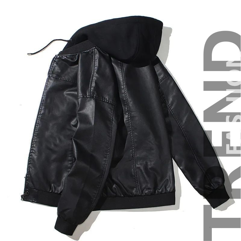 เทรนด์ผู้ชาย& 39;s Bomber Hoodie Jacket / Men& 39;s Boxie Leather Jacket