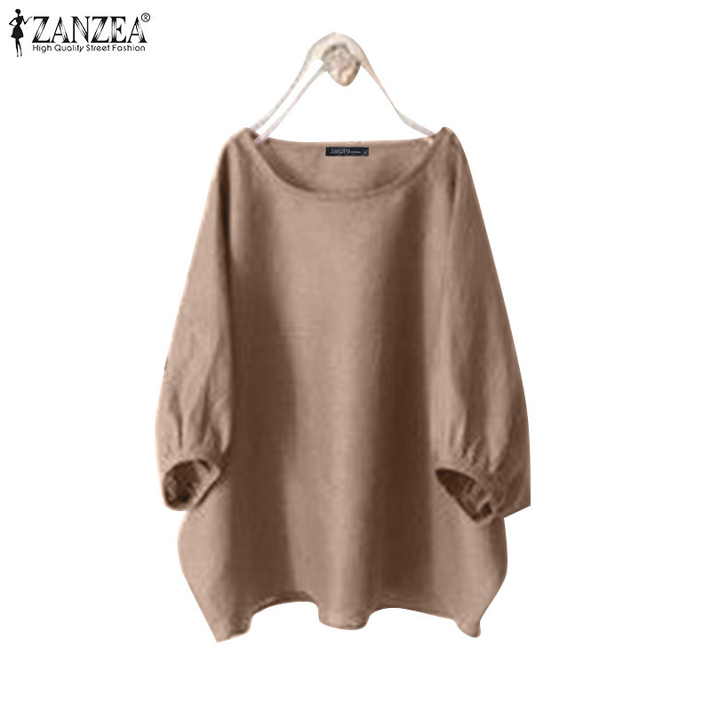 Zanzea เสื้อเบลาส์แขนโคมไฟคอกลมแขน 3/4 สําหรับผู้หญิง