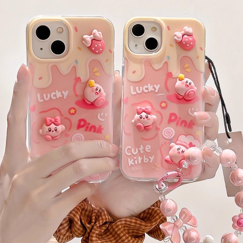 ใช้งานร่วมกับสําหรับiphone 15 14 13 12 11 Pro MAX X XR XS MAX 7 8 Plus SE 2020 น่ารักการ์ตูนสามมิติสตรอเบอร์รี่Star Kabiเคสโทรศัพท์ปกอ่อน