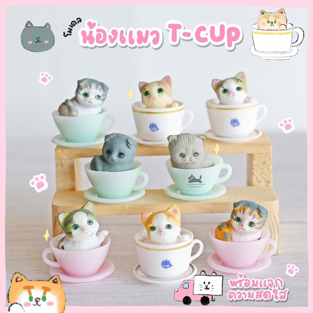 โมเดลแมวน้อยในถ้วย Cat Cup (ชุด 8 แบบ) MS5076 ตุ๊กตาจิ๋ว โมเดลจิ๋ว เรซิ่นตกแต่ง แต่งสวน งานDIY