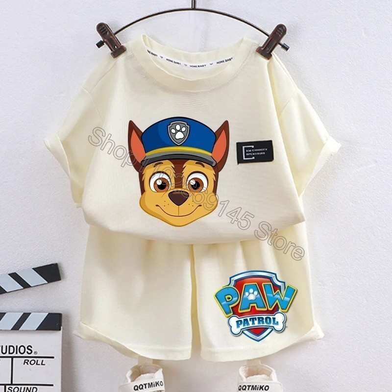 อุ้งเท้า ลาดตระเวน การ์ตูนอะนิเมะเสื้อยืดกางเกงพิมพ์ผ้าวาฟเฟิลสบายบางเด็กชายและเด็กหญิงชุดบ้าน