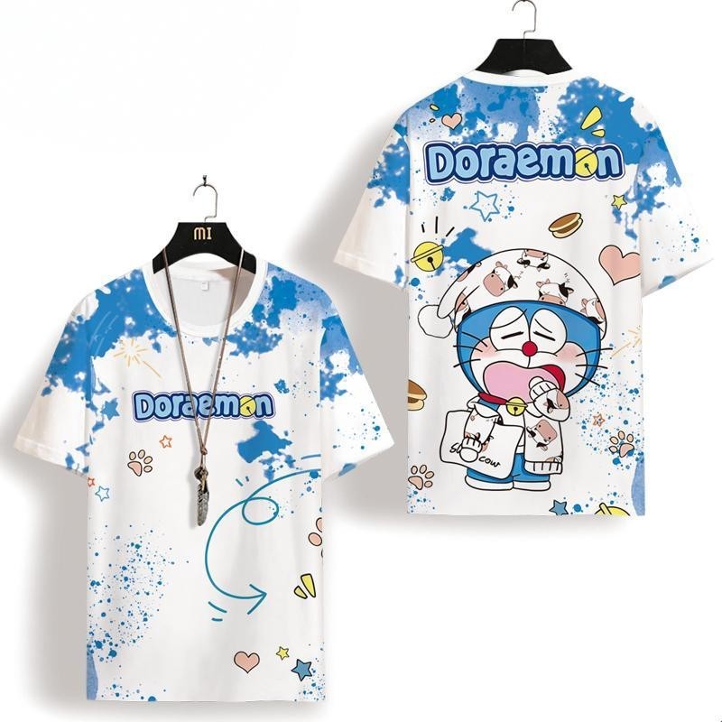 โดราเอมอนเสื้อยืดแขนสั้นผู้ชาย Oversize นักเรียนแขนสั้นฤดูร้อน Quick-Drying Breathable Teens Top