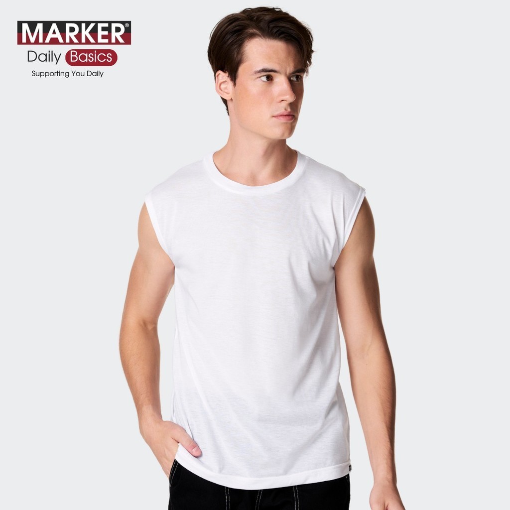 [แพ็ค 1ตัว] MARKER® เสื้อแขนกุดชาย [บางพิเศษ] เนื้อคอตตอนผสม / 005
