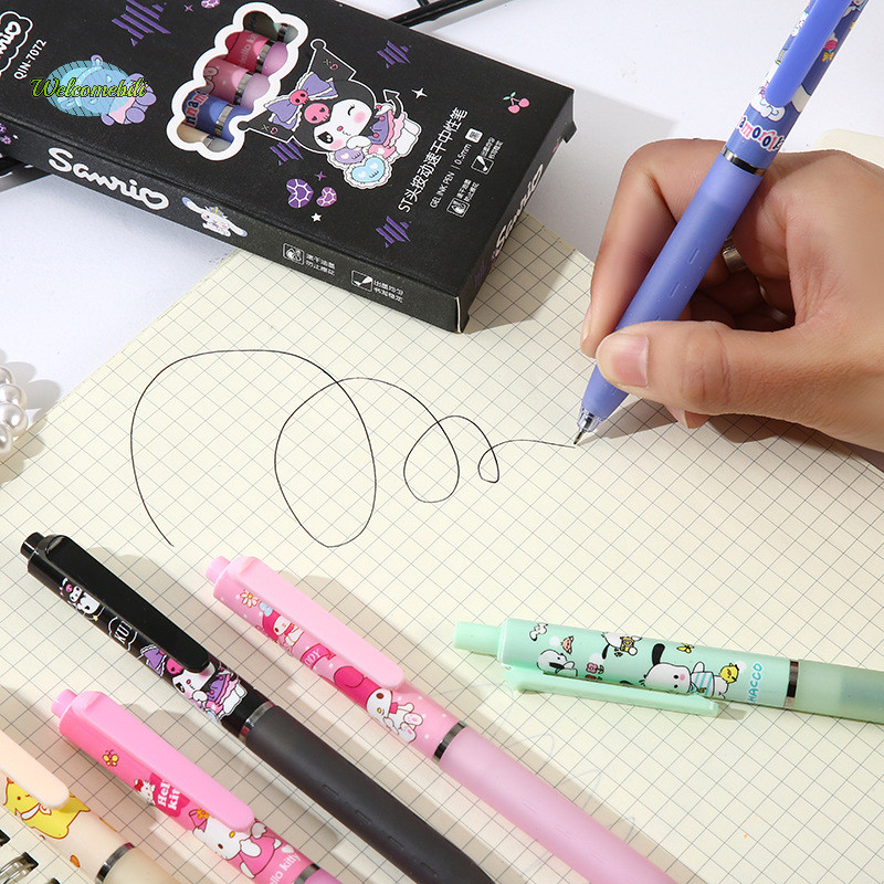 [Welcomebili] 6 ชิ้น Kawaii Sanrio ปากกาเจลแห้งเร็วปากกากดน่ารัก Kuromi Melody Cinnamoroll 0.5 มม.หมึกสีดําปากกาเครื่องเขียนอุปกรณ์การเรียนใหม่