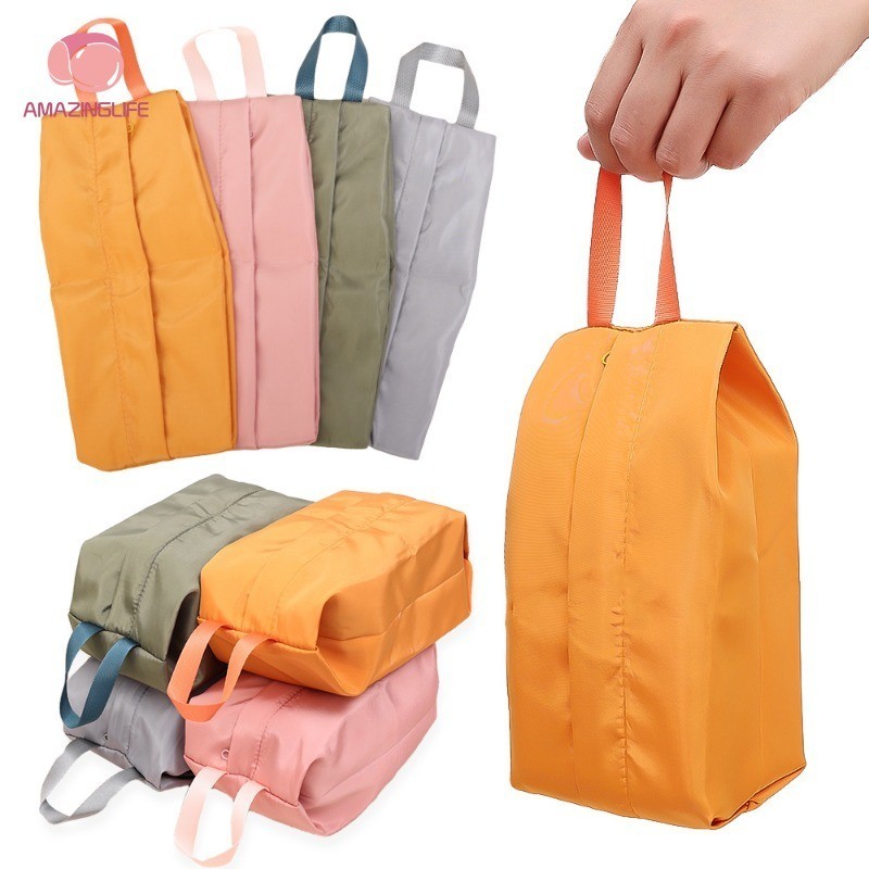 1 Pc Travel กระเป๋าเก็บของกันน้ําแบบพกพา - แพ็คเก็บรองเท้าสีทึบเรียบง่าย - กระเป๋าจัดระเบียบซิป Unisex