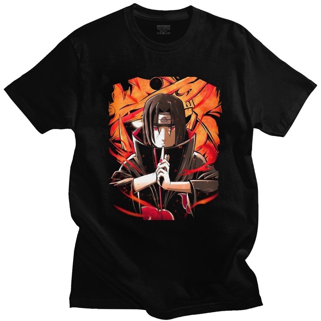 สีขาว a โอเวอร์ไซส์Itachi Uchiha T Shirt for Men Cotton Cal Manga T-shirt Short Sleeve Naruto Shippu
