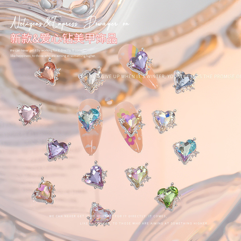 10pcsnew love diamond beauty ArmorสุทธิสีแดงรักโลหะผสมเพชรMacaronสีรูปหัวใจตกแต่งเล็บ