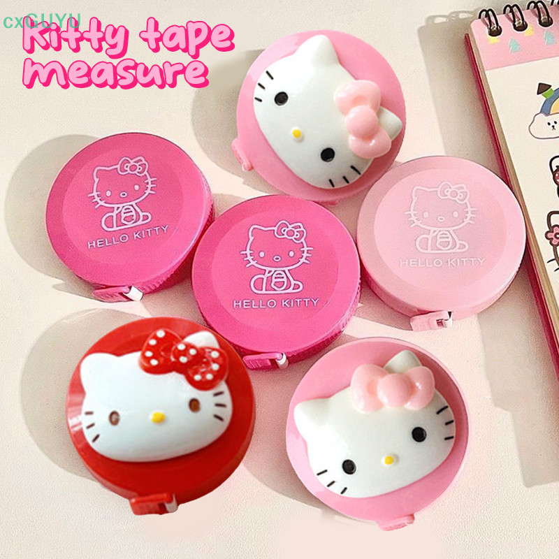 [cxGUYU] Kawaii Hello Kitty Self-Tescoping Tape มินิแบบพกพาไม้บรรทัดนุ่มเทปวัดวัดเสื้อผ้ารอบเอวรอบเครื่องมือ PRTA